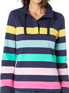 Joules Saunton Striped Button Funnel Neck Sweatshirt Pullover Multicolor Size 8